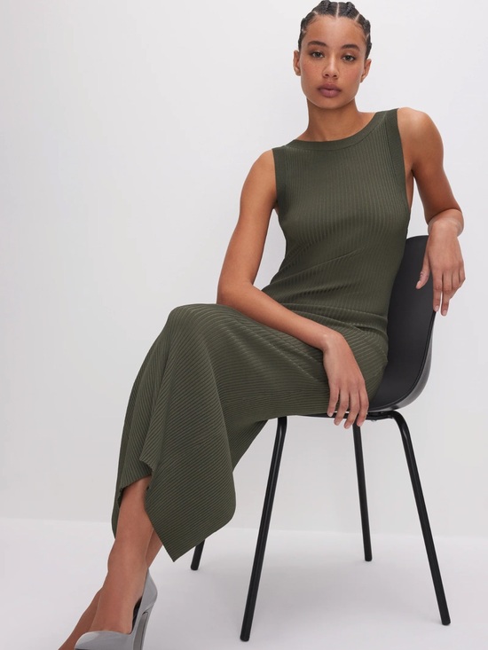 Good American Dresses & Skirts - GOOD AMERICAN Stretch Rib Scoop Back Midi Dress in Green small stretchy